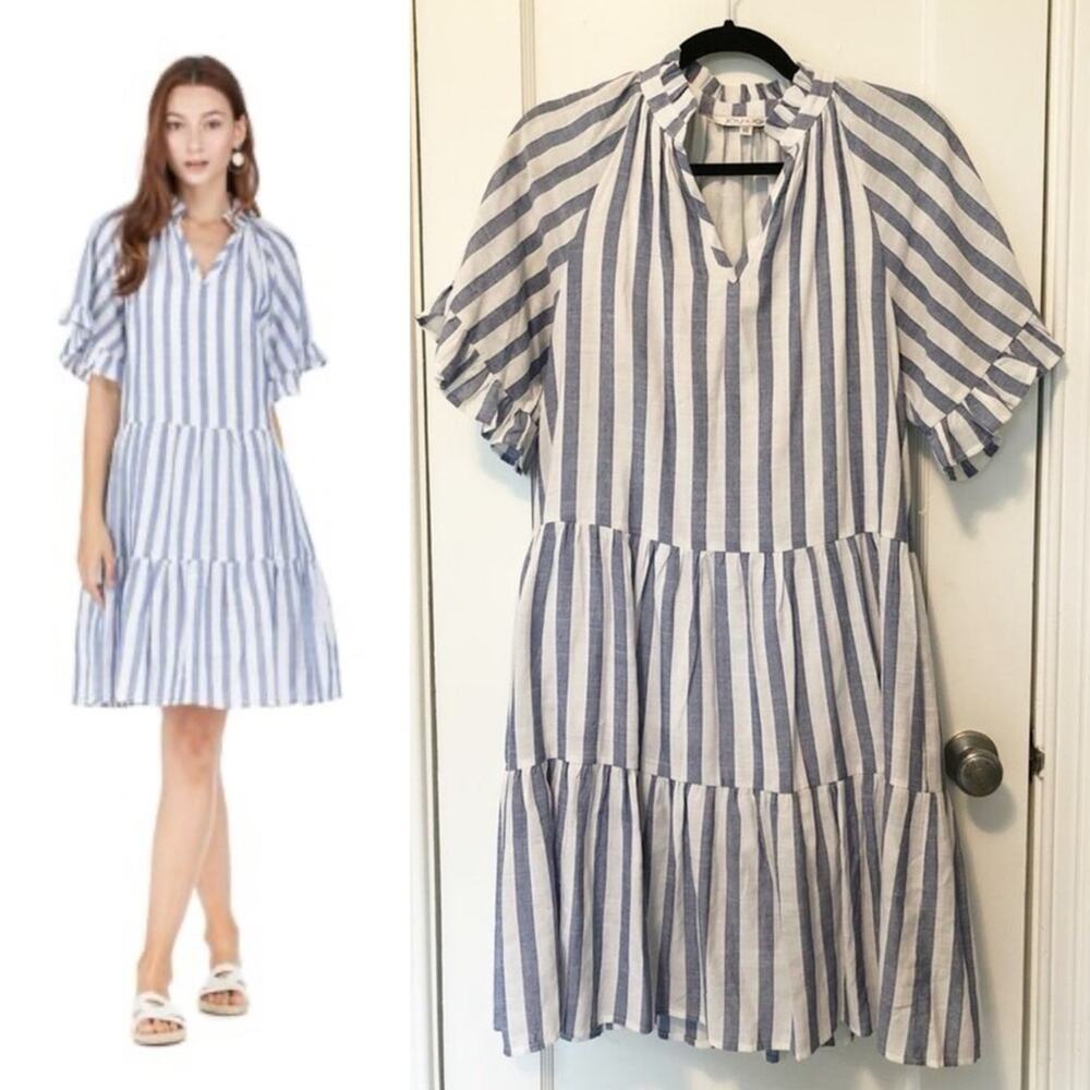Joy Joy Blue and White Striped Lightweight Mini Dress